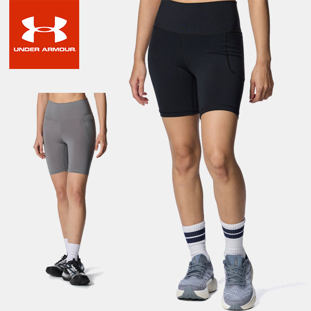 ☆ネコポス アンダーアーマー レディース UA メリディアン 7インチ バイクショーツ インナー パンツ タイツ スパッツ フィッティド ポケット付 ハイライズ ストレッチ 防臭 速乾性 伸張性 肌触り トレーニング ランニング ジム フィットネス UNDER ARMOUR 1382521